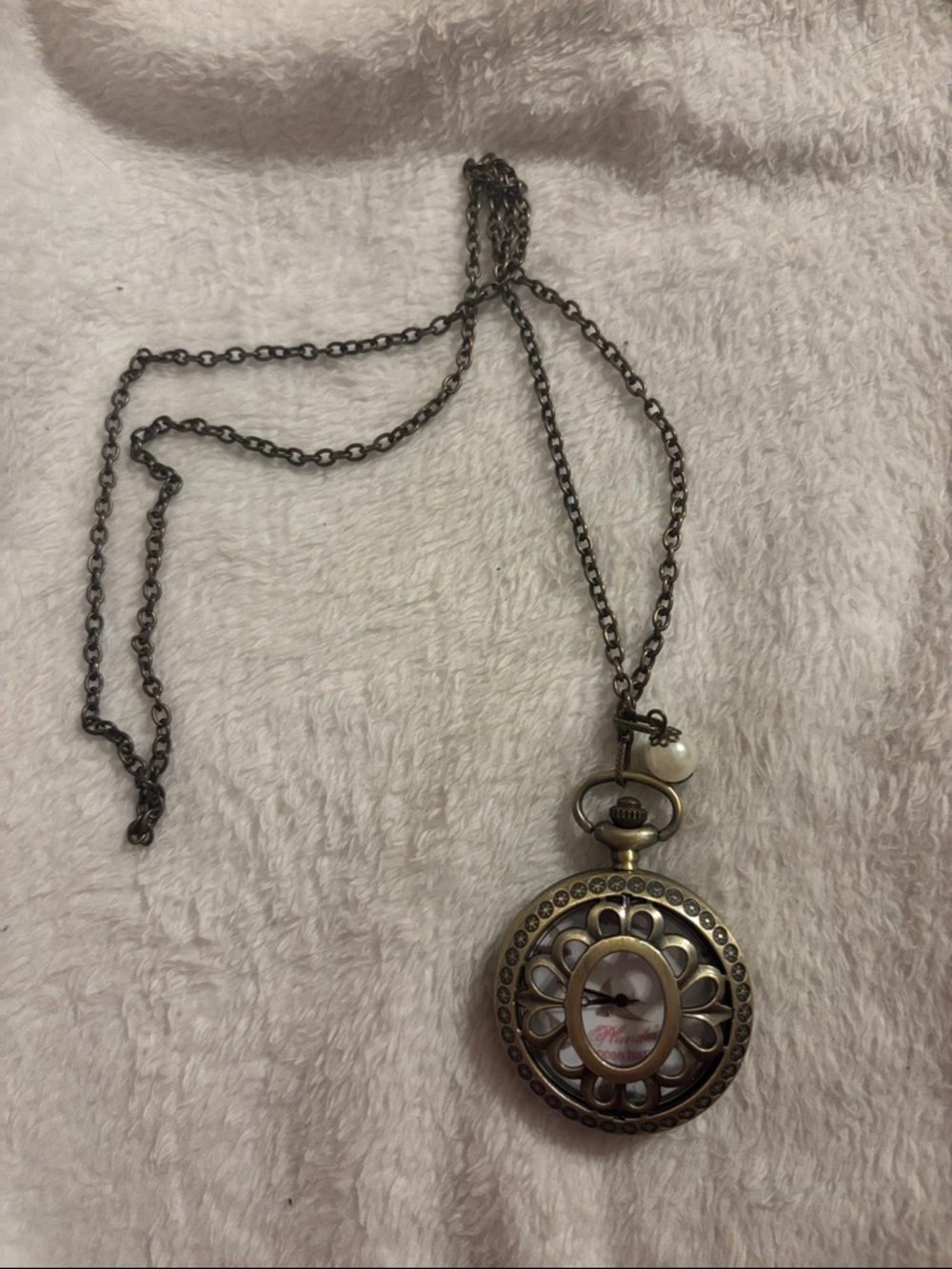 Plunder Antique Brass Locket Necklace with Pearl Accent